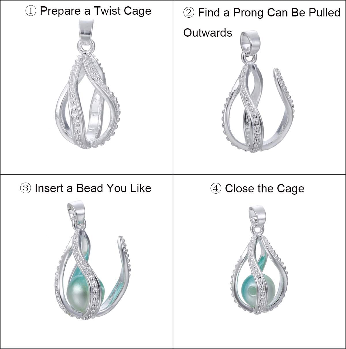 Silver Plated Open Teardrop Pearl Cage