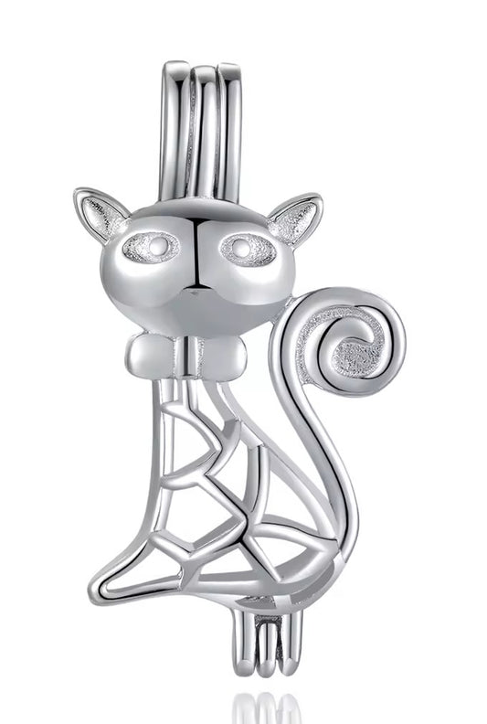 Silver Plated Cat Pearl Cage