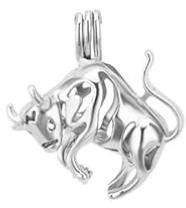 Silver Plated Zodiac - Taurus the Bull - Pearl Cage